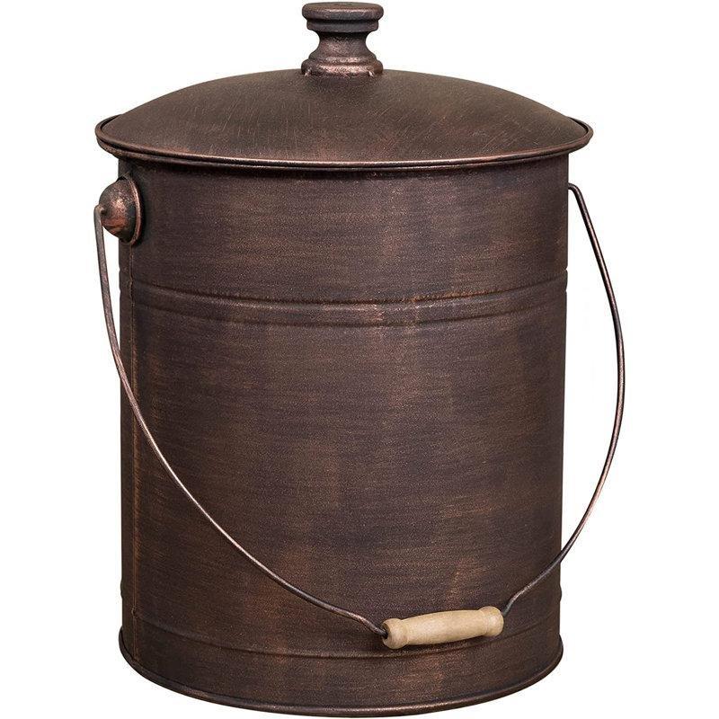Siyah Demir Kapaklı Ahşap Kulplu Kül Kovası - 33 cm - 188447