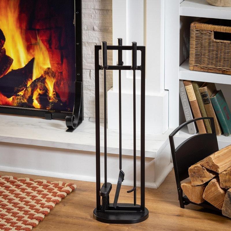 Siyah Demir Klasik 4 Parça Stantlı Şömine Maşa Takımı - 72 cm - 188533