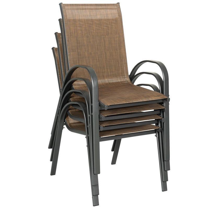 Siyah Demir Kollu İstiflenebilir Kahverengi Bahçe Sandalyesi 4lü Set - 174925