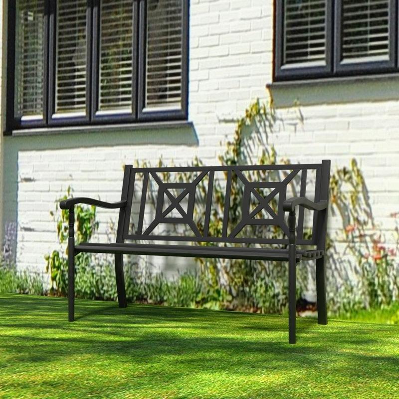 Siyah Demir Paslanmaya Dayanıklı Ergonomik Sırtlıklı Bahçe Bankı - 129 cm - 172477