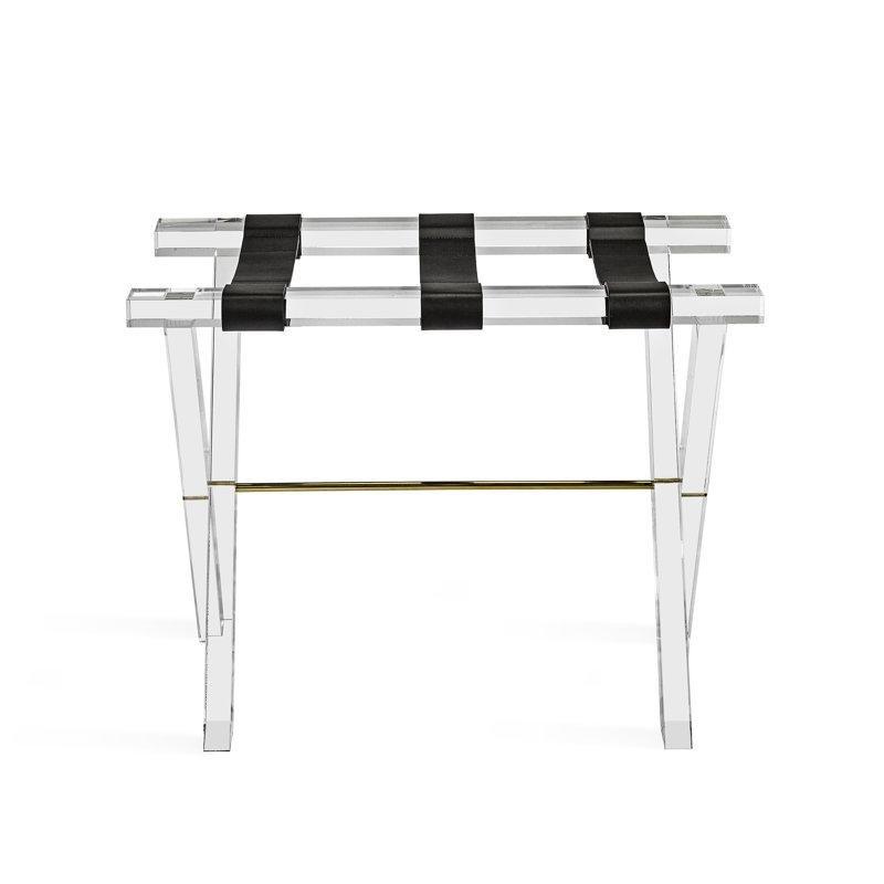 Siyah Deri ve Akrilik Katlanabilir Pirinç Metal Valiz Sehpası - 67x49x49 cm - 187055