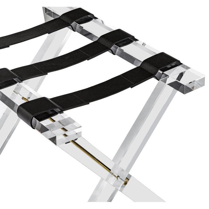 Siyah Deri ve Akrilik Katlanabilir Pirinç Metal Valiz Sehpası - 67x49x49 cm - 187055