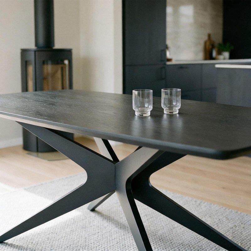 Siyah Dişbudak Kaplama MDF Danimarka Oval Örümcek Ayaklı Bohem Yemek Masası - 180x90 cm - 236563