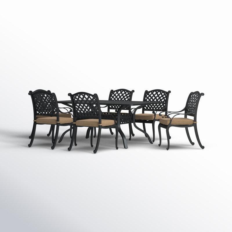Siyah Döküm Alüminyum Minderli Şemsiyeli 6 Kişilik Bahçe Masa Takımı - 183x107 cm - 216462