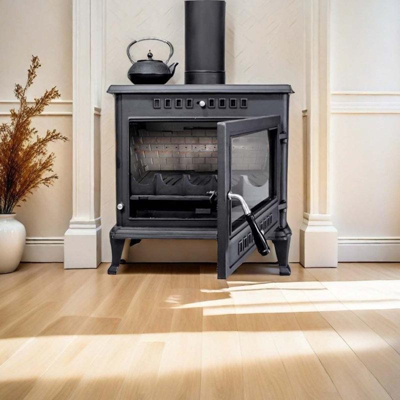 Siyah Döküm Demir Ayaklı Camlı Şömine Soba - 63x41x68 cm - 189026