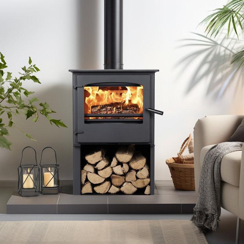 Siyah Döküm Demir Ayaklı Camlı Şömine Soba - 80x57 cm - 189049