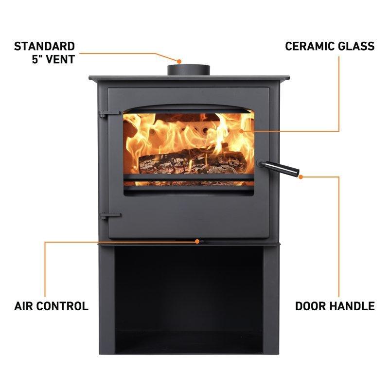 Siyah Döküm Demir Ayaklı Camlı Şömine Soba - 80x57 cm - 189049
