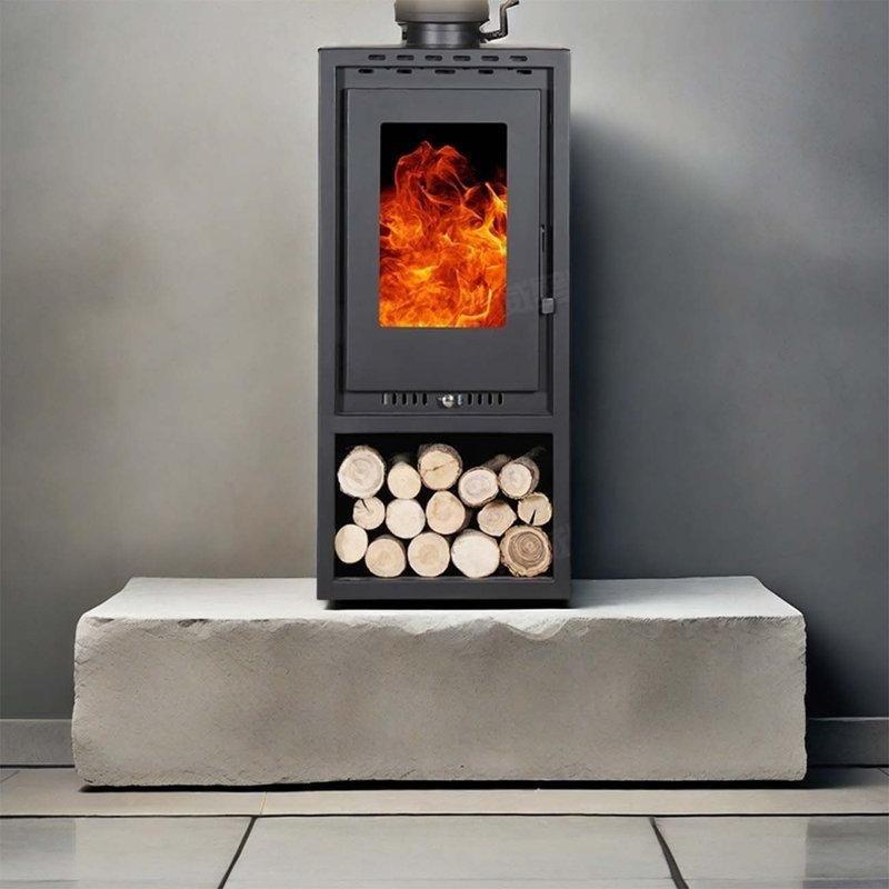 Siyah Döküm Demir Dikey Tasarım Odunlu Şömine Soba - 109x51x46 cm - 188826
