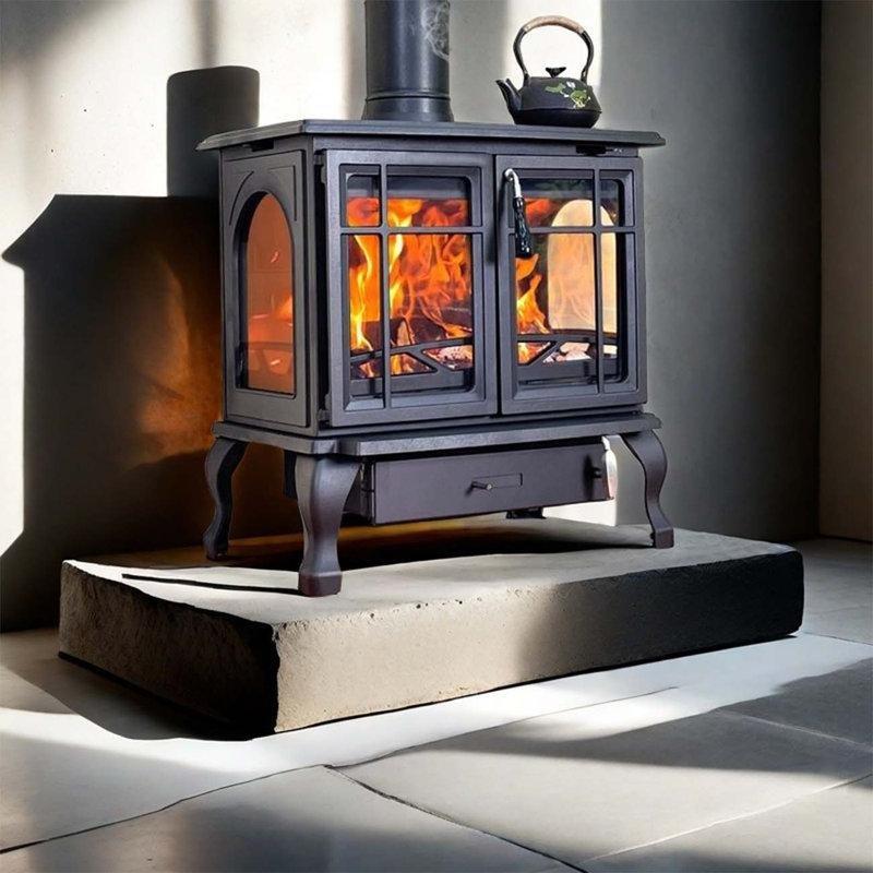 Siyah Döküm Demir Geniş Camlı Odunlu Şömine Soba - 71x51x77 cm - 189042