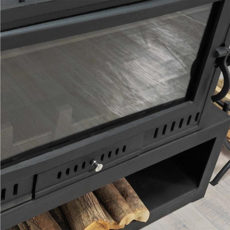 Siyah Döküm Demir Odun Depolamalı Ayaklı Şömine Soba - 120 cm - 189095