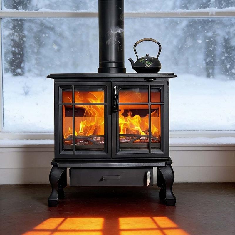Siyah Döküm Demir Odunlu Ayaklı Şömine Soba - 73x71x49 cm - 188726