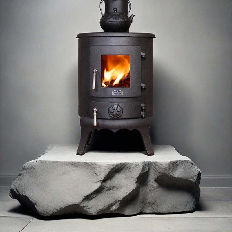 Siyah Döküm Demir Yemek Pişirme Özellikli Ayaklı Şömine Soba - 40x40 cm - 189515