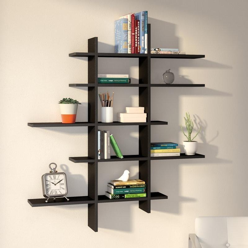 Siyah Endüstriyel Ahşap 5 Raflı Geometrik Duvar Rafı - 115x130 cm - 179461