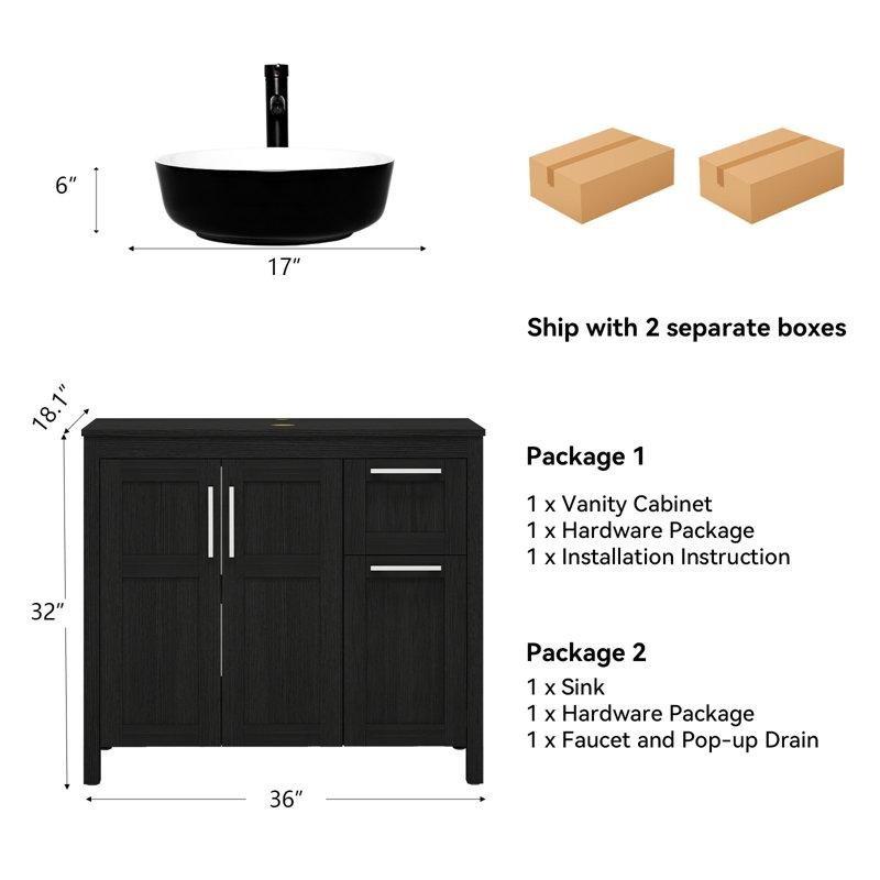 Siyah Endüstriyel Ahşap Ayaklı Çekmeceli Yavaş Kapanır Çanak Lavabolu Banyo Dolabı - 91 cm - 200097
