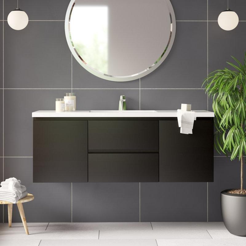 Siyah Endüstriyel Ahşap Duvara Monte Çekmeceli Banyo Lavabo Dolabı - 152 cm - 199555