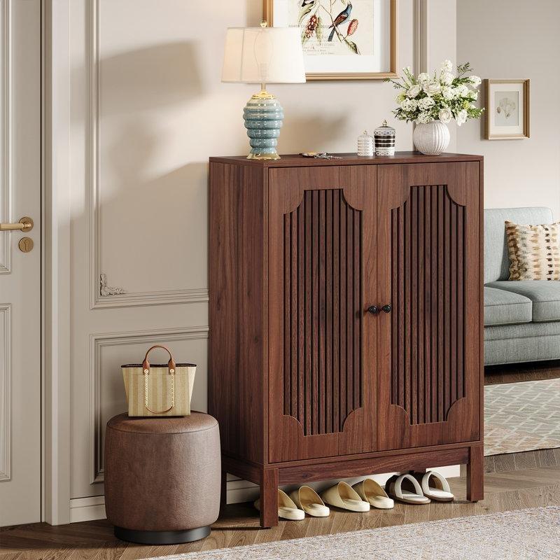 Siyah Endüstriyel Ahşap Panjurlu Kapaklı Ayarlanabilir Raflı Ayakkabılık - 80x35x110 cm - 230183
