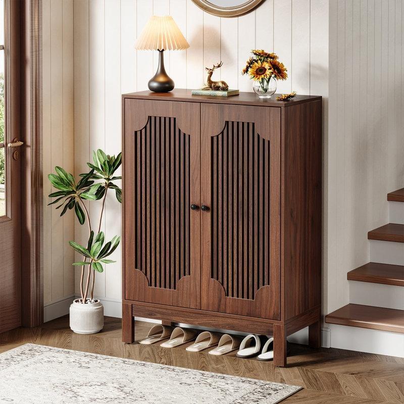Siyah Endüstriyel Ahşap Panjurlu Kapaklı Ayarlanabilir Raflı Ayakkabılık - 80x35x110 cm - 230183