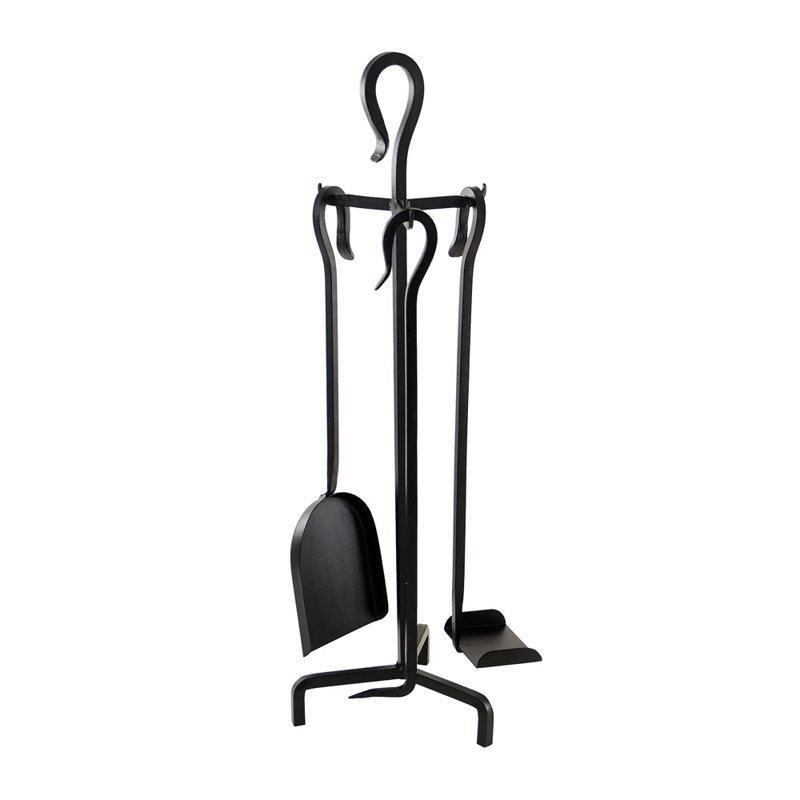 Siyah Ferforje Demir 3 Parçalı Halkalı Kulplu Mini Şömine Maşa Takımı - 67 cm - 188036