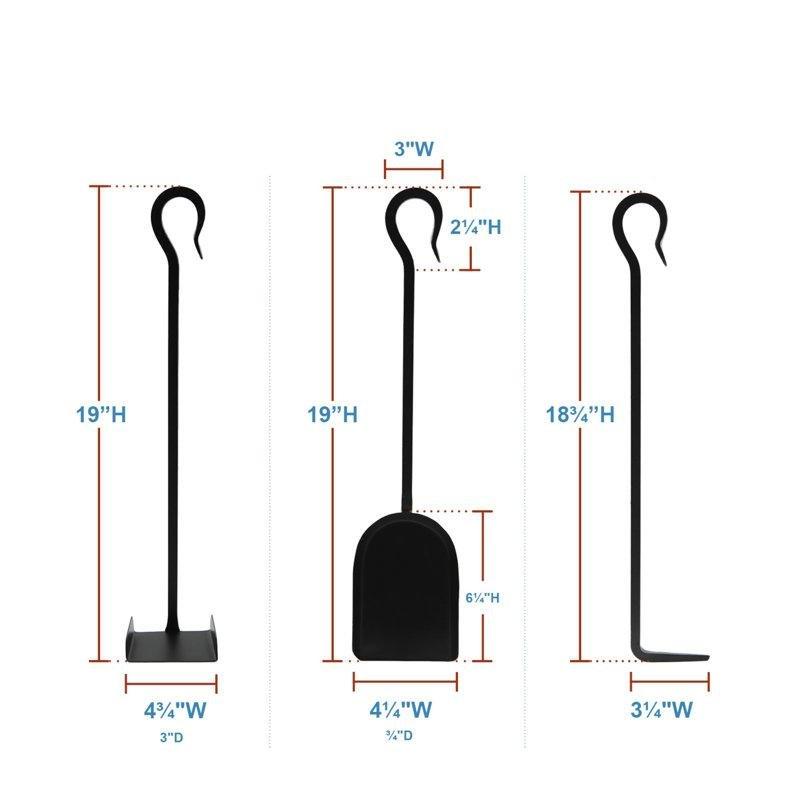 Siyah Ferforje Demir 3 Parçalı Halkalı Kulplu Mini Şömine Maşa Takımı - 67 cm - 188036