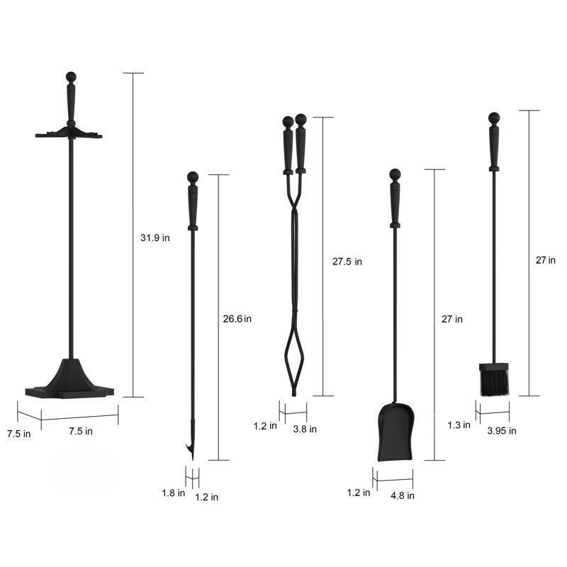 Siyah Ferforje Demir 5 Parça Şömine Maşa Takımı - 82 cm - 189298