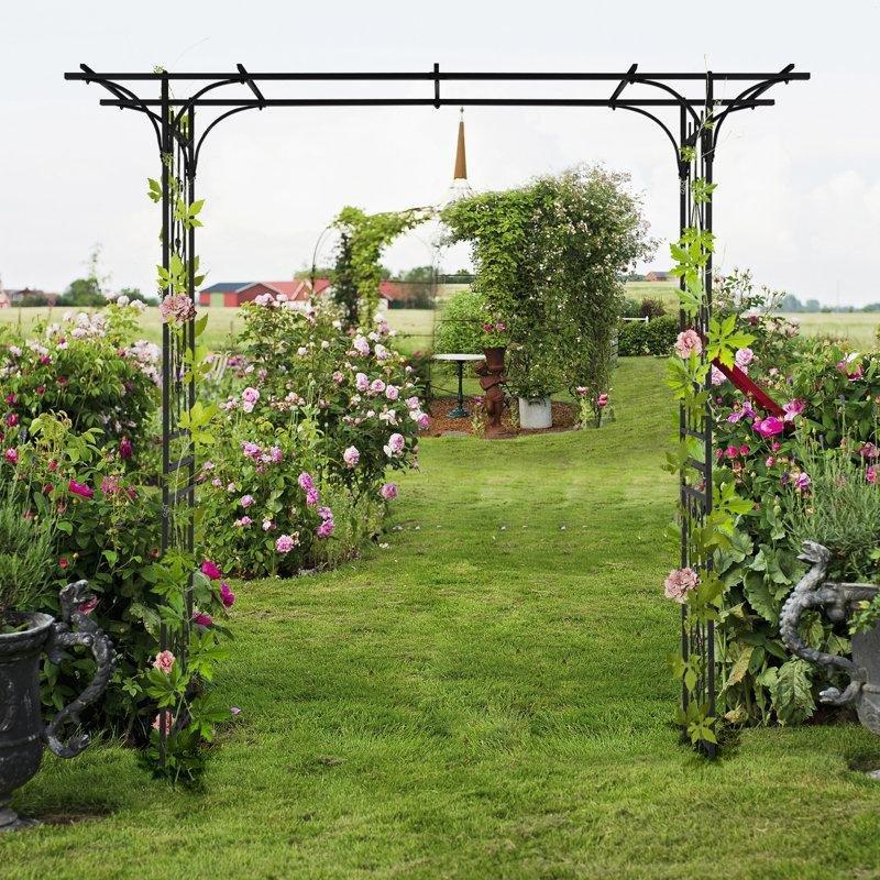Siyah Ferforje Düz Çatılı Toz Boyalı Bahçe Kemeri - 206x41x216 cm - 179097