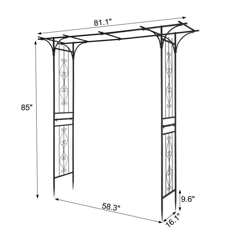 Siyah Ferforje Düz Çatılı Toz Boyalı Bahçe Kemeri - 206x41x216 cm - 179097