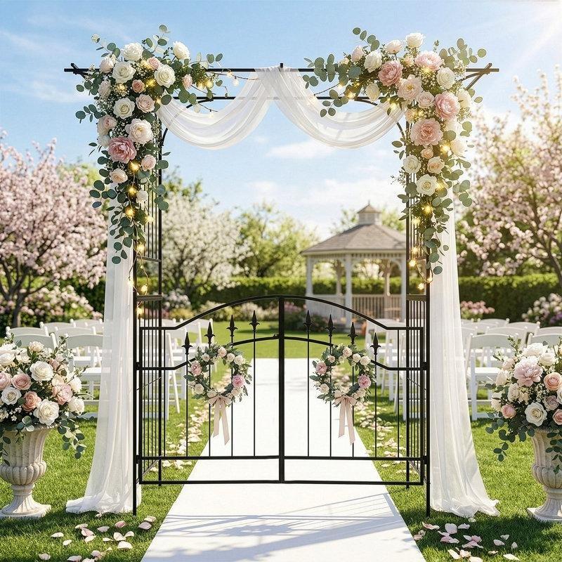 Siyah Ferforje Düz Kemerli Kapılı Bahçe Kemeri - 208x179 cm - 172606