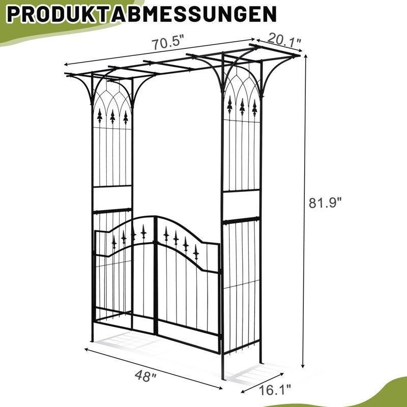 Siyah Ferforje Düz Kemerli Kapılı Bahçe Kemeri - 208x179 cm - 172606