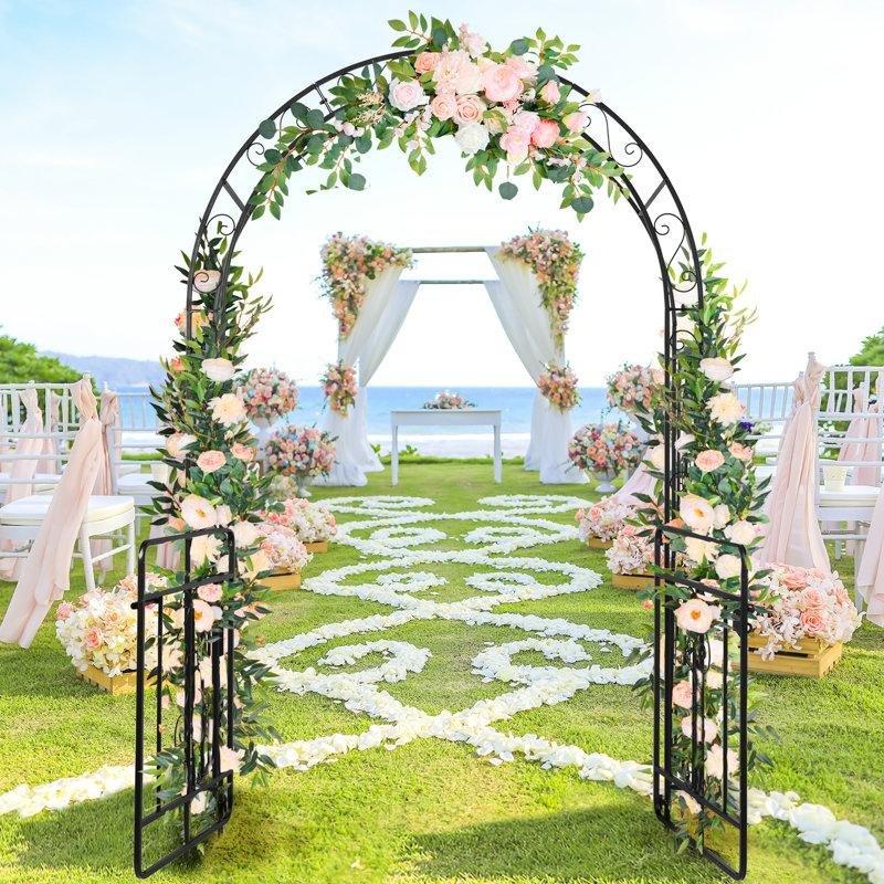 Siyah Ferforje Kilitlenebilir Çift Kapılı Bahçe Kemeri - 135x59x214 cm - 178747