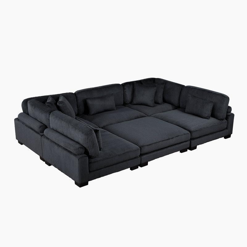 Siyah Fitilli Kadife Kumaş Modüler Ayarlanabilir Sırtlıklı Puf Dahil Köşe Koltuk Takımı - 343x343 cm - 193072