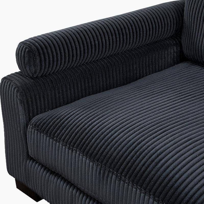 Siyah Fitilli Kadife Kumaş Modüler Ayarlanabilir Sırtlıklı Puf Dahil Köşe Koltuk Takımı - 343x343 cm - 193072