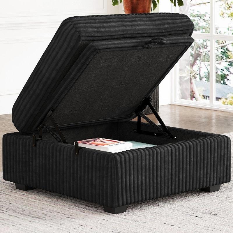 Siyah Fitilli Kadife Kumaş Modüler Sandıklı Puf - 76x76 cm - 165151