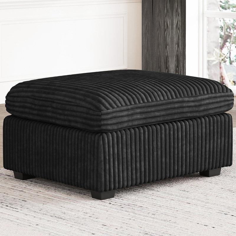 Siyah Fitilli Kadife Kumaş Modüler Sandıklı Puf - 76x76 cm - 165151