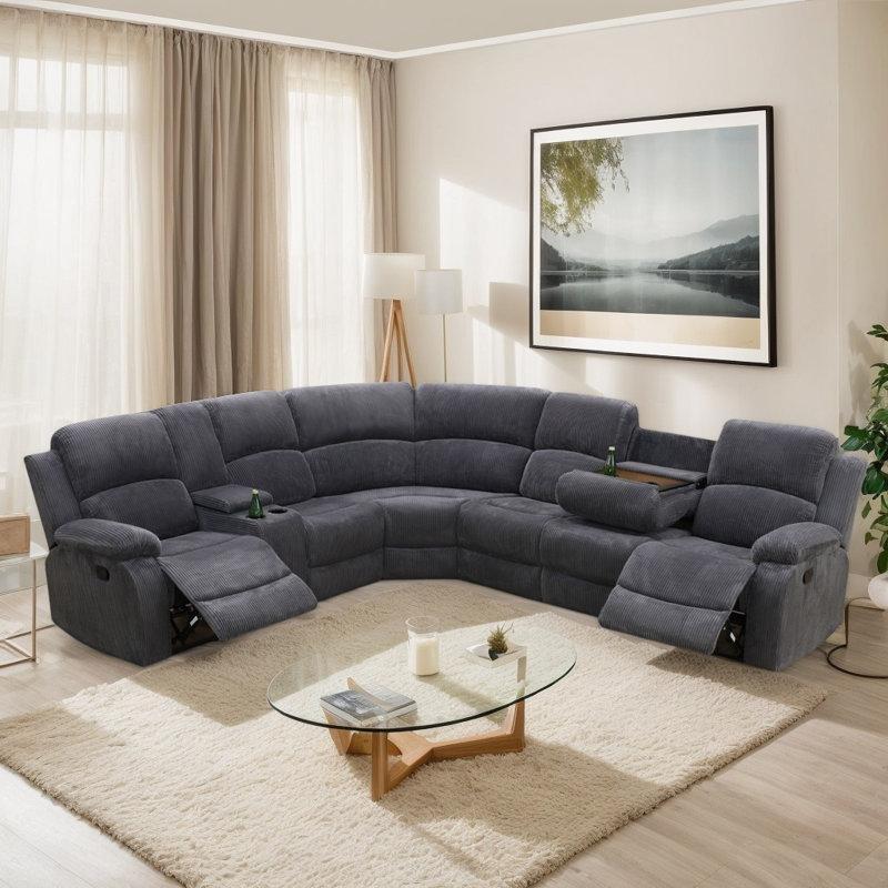 Siyah Fitilli Kadife Mekanizmalı Saklama Konsollu Köşe Koltuk Takımı - 505 cm - 193651