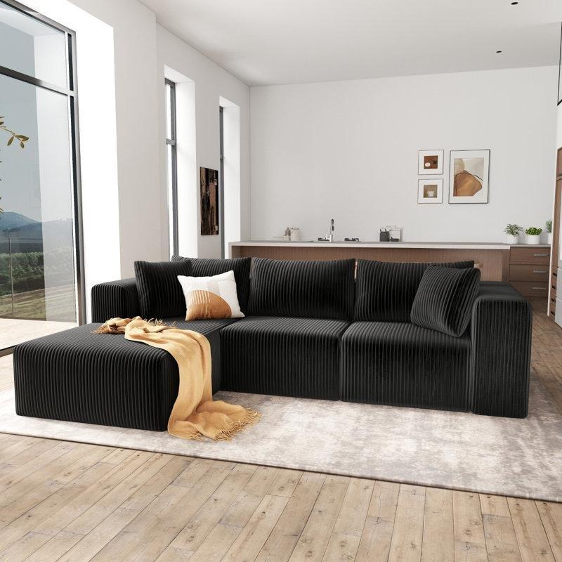 Siyah Fitilli Kadife Modüler 7si 1 Arada Yataklı Köşe Koltuk Takımı - 277 cm - 196384