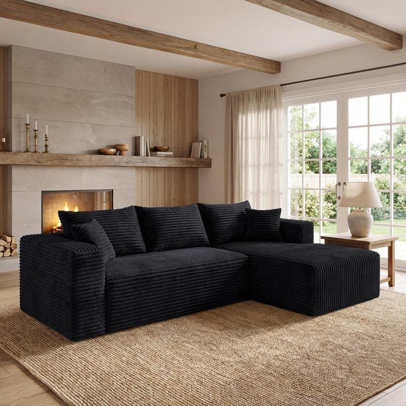 Siyah Fitilli Kadife Modüler Yataklı Derin Oturumlu Köşe Koltuk - 235 cm - 194711
