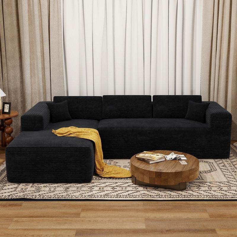 Siyah Fitilli Kadife Modüler Yataklı Kurulum Gerektirmeyen Köşe Koltuk - 275 cm - 194804