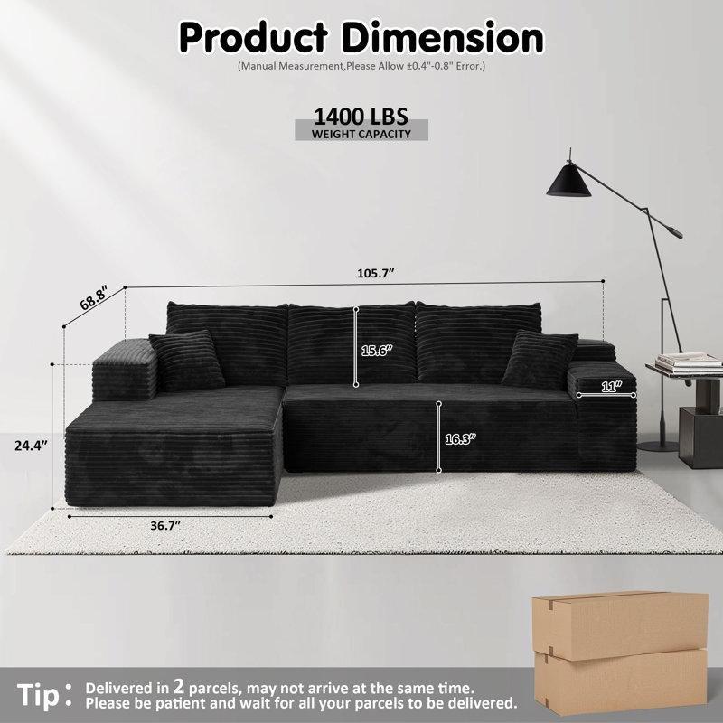 Siyah Fitilli Kadife Modüler Yataklı Yönü Değiştirilebilir Köşe Koltuk - 269 cm - 192701