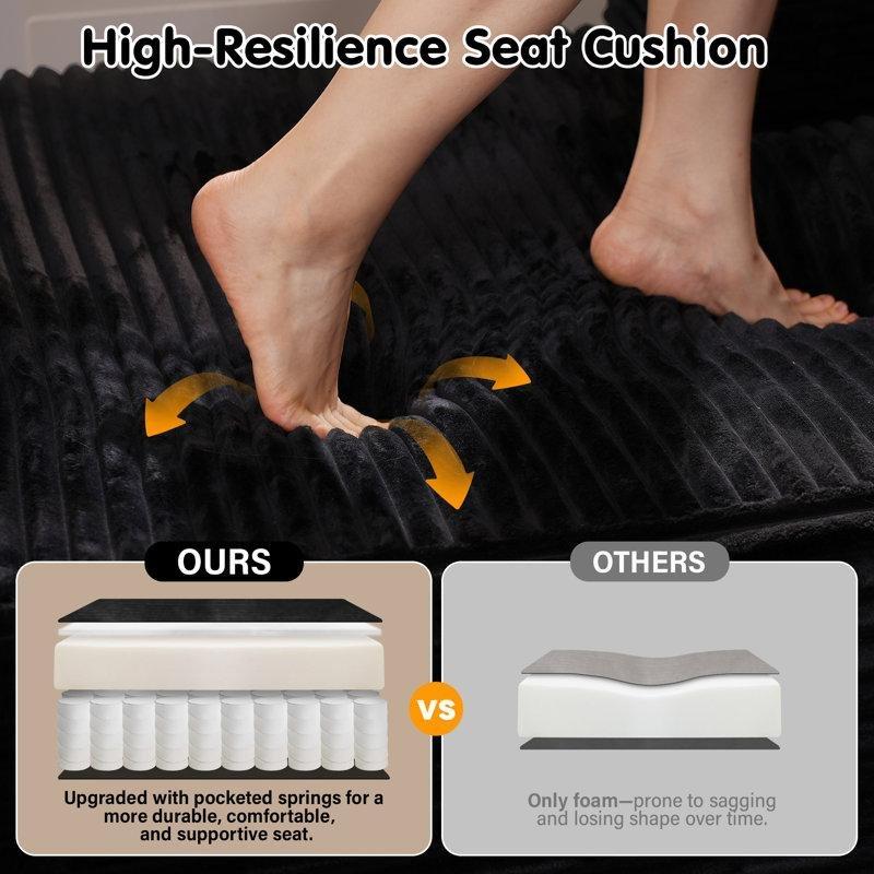 Siyah Fitilli Kadife Modüler Yataklı Yönü Değiştirilebilir Köşe Koltuk - 269 cm - 192701