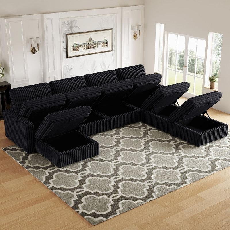 Siyah Fitilli Kadife Saklama Alanlı Modüler U Köşe Koltuk Takımı - 334x242 cm - 193391