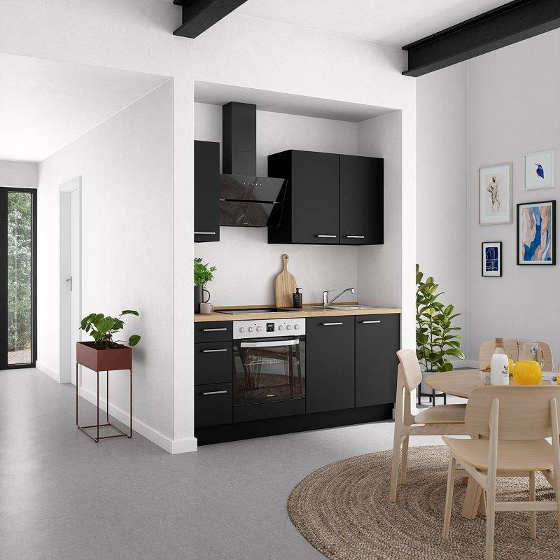 Siyah Folyo Kaplı Frenli Kapaklı Metal Kulplu Mutfak Dolabı - 180 cm - 185753