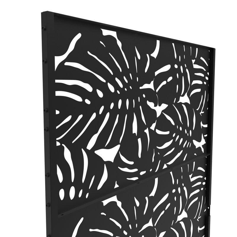 Siyah Galvanizli Çelik 3 Panelli Dekoratif Desenli Ayaklı Bahçe Paravanı - 120x190 cm - 173269