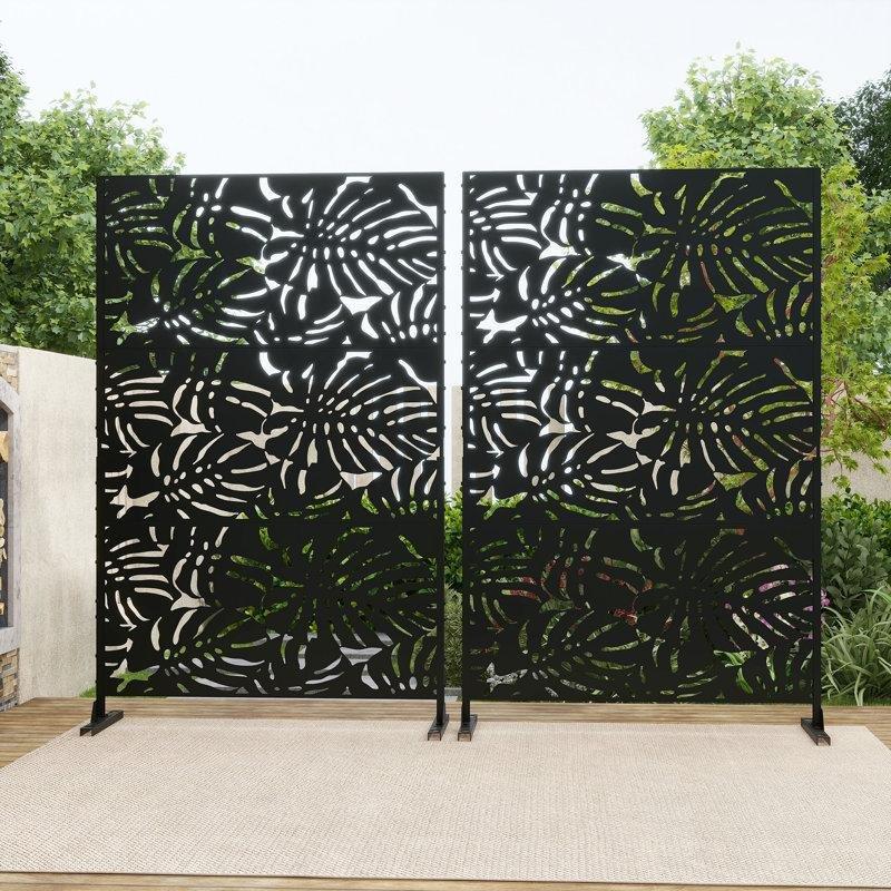 Siyah Galvanizli Çelik Ayaklı 3 Panelli Dekoratif Bahçe Paravanı Seti - 190x120 cm - 173287
