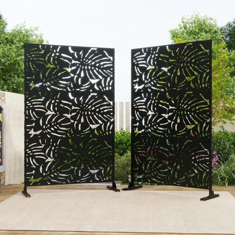 Siyah Galvanizli Çelik Ayaklı 3 Panelli Dekoratif Bahçe Paravanı Seti - 190x120 cm - 173287