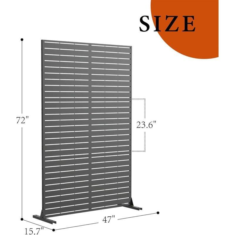 Siyah Galvanizli Çelik Bağımsız Yatay Lamelli Bahçe Paravanı - 183x120 cm - 172952