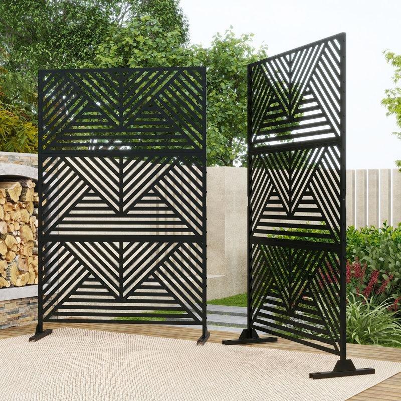 Siyah Galvanizli Çelik Dekoratif Desenli Ayaklı 2li Set Bahçe Paravanı - 190x120 cm - 172982