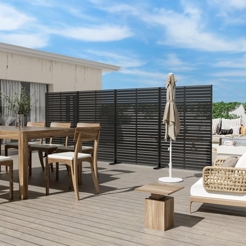 Siyah Galvanizli Çelik Dekoratif Desenli Ayaklı Bahçe Paravanı - 183x120 cm - 173140