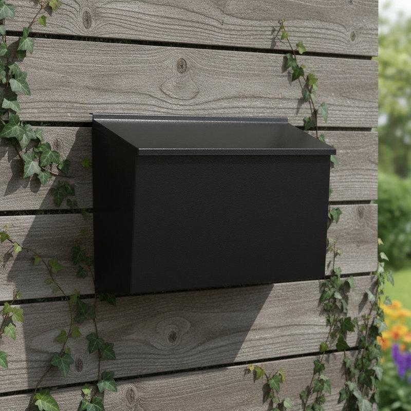Siyah Galvanizli Çelik Duvara Monte Paslanmaz Geniş Kapasiteli Posta Kutusu - 41x26x13 cm - 165853