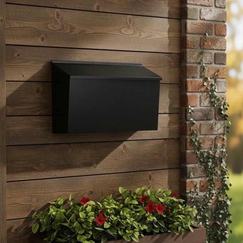 Siyah Galvanizli Çelik Duvara Monte Paslanmaz Geniş Kapasiteli Posta Kutusu - 41x26x13 cm - 165853