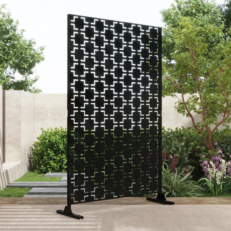 Siyah Galvanizli Çelik Lazer Kesim Bağımsız Duran Bahçe Paravanı - 120x190 cm - 172855